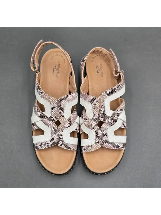 Clarks Merliah Lilac Snakeskin Wedge Sandals Size 7.5 White Leather - Picture 2 of 11